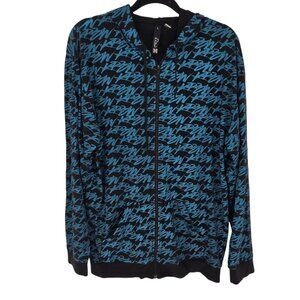Krew Vintage y2k black blue all over print large full zip hoodie long sleeve